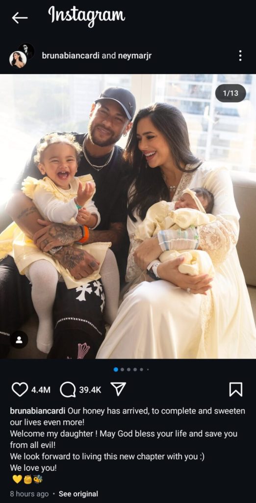Neymar Welcomes Daughter Mel with Bruna Biancardi